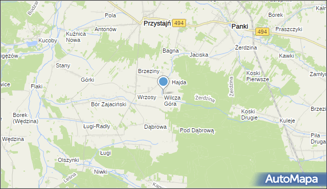 mapa Wilcza Góra, Wilcza Góra gmina Przystajń na mapie Targeo
